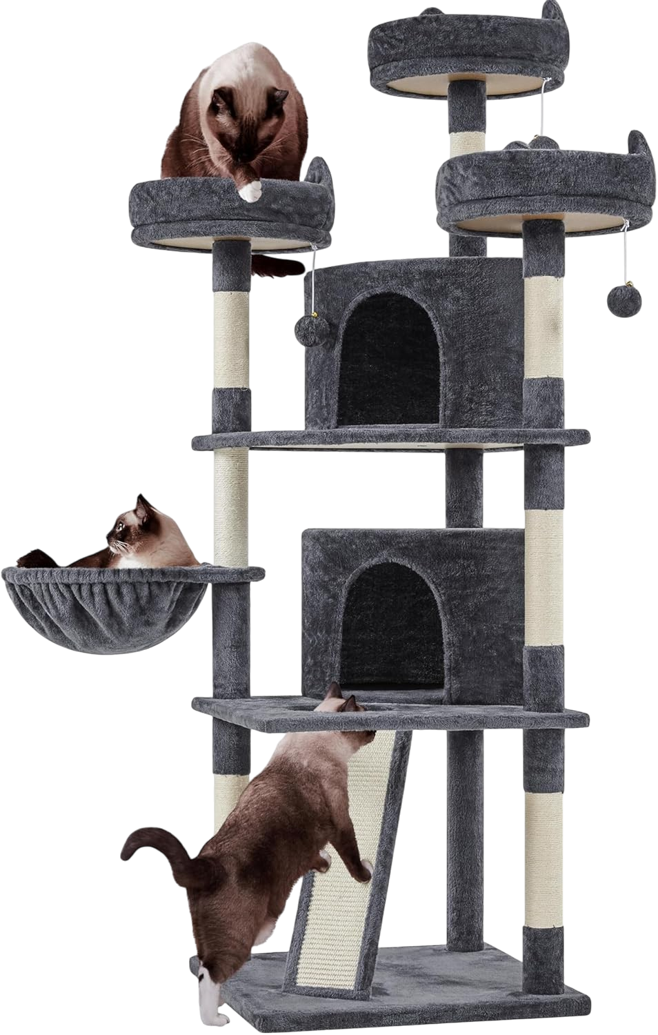 Yaheetech 68.5in cat tree for large cats with wide perches dark gray