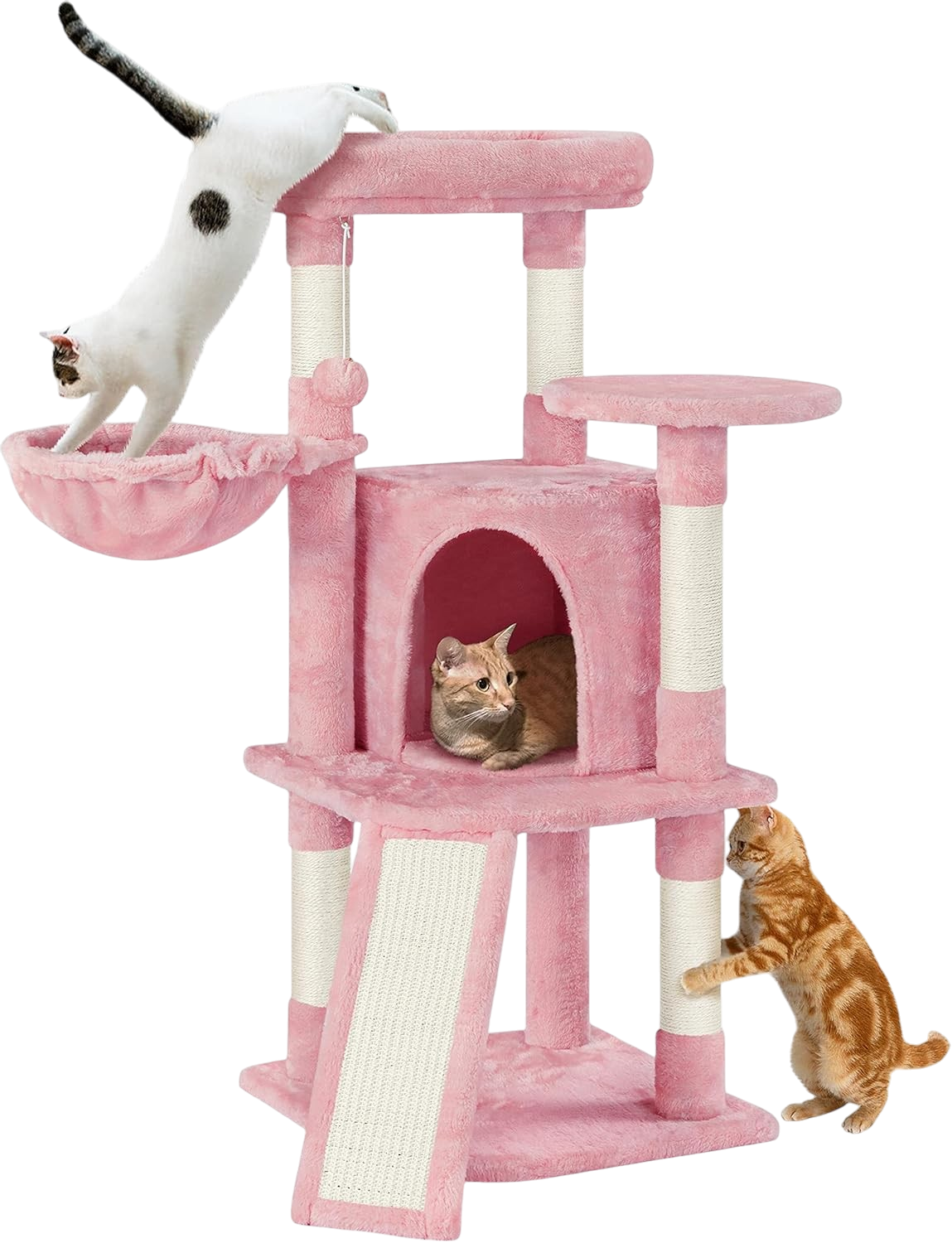 Yaheetech 42in pink cat tower with scratching ramp and large perch
