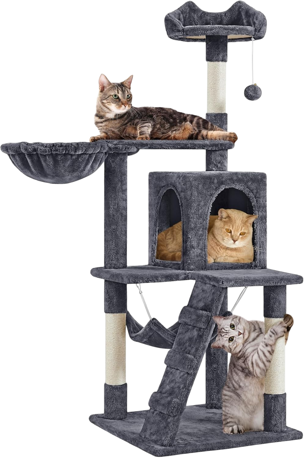 Yaheetech 54in cat tower with condo and hammock dark gray