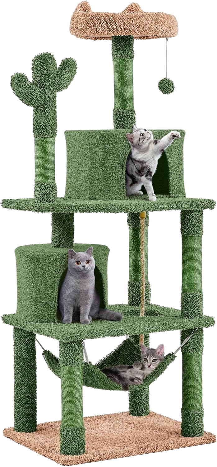 Yaheetech 62in cactus cat tower with hammock and scratching posts