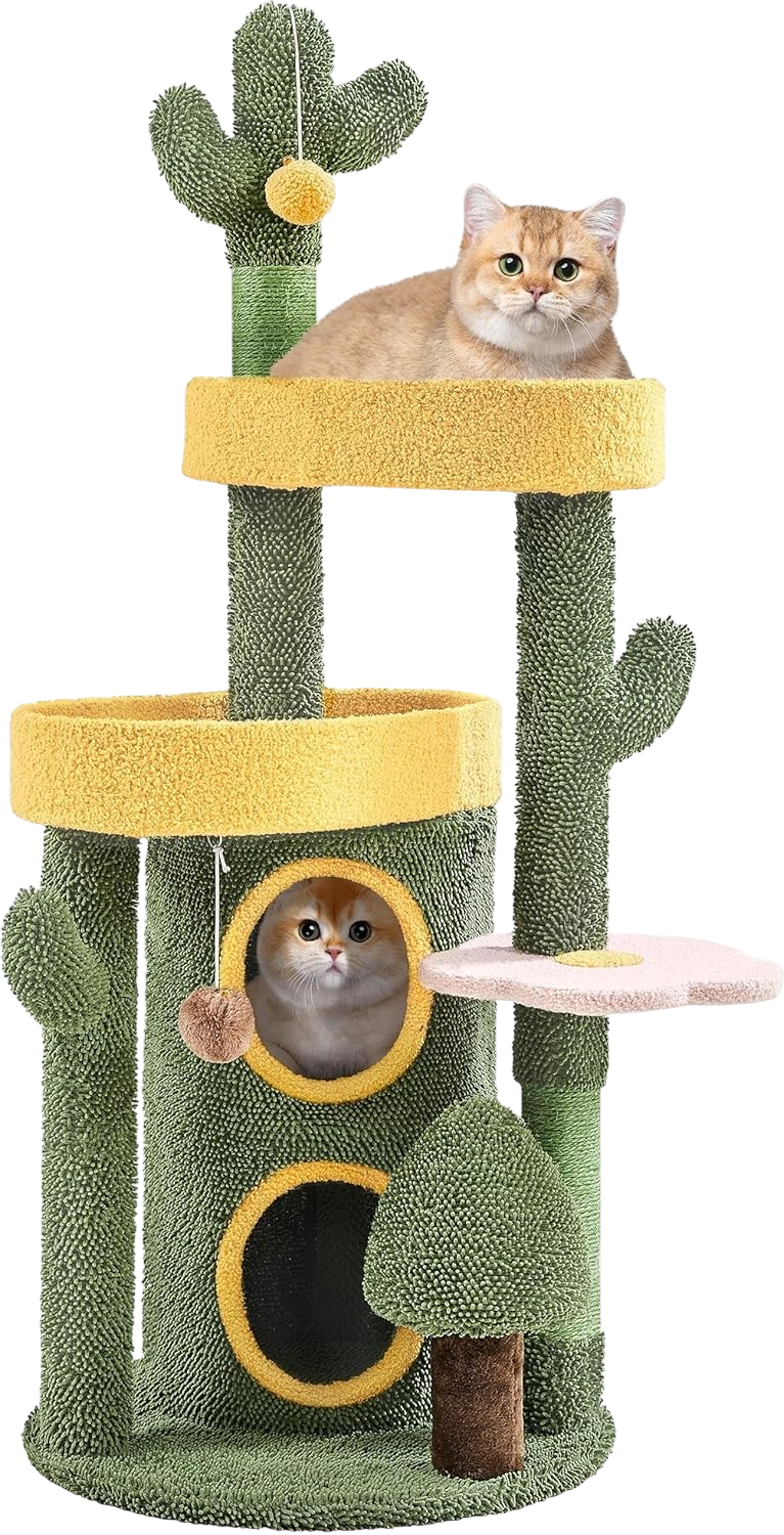 Yaheetech 48in cactus cat tree with flower perches and dangling balls